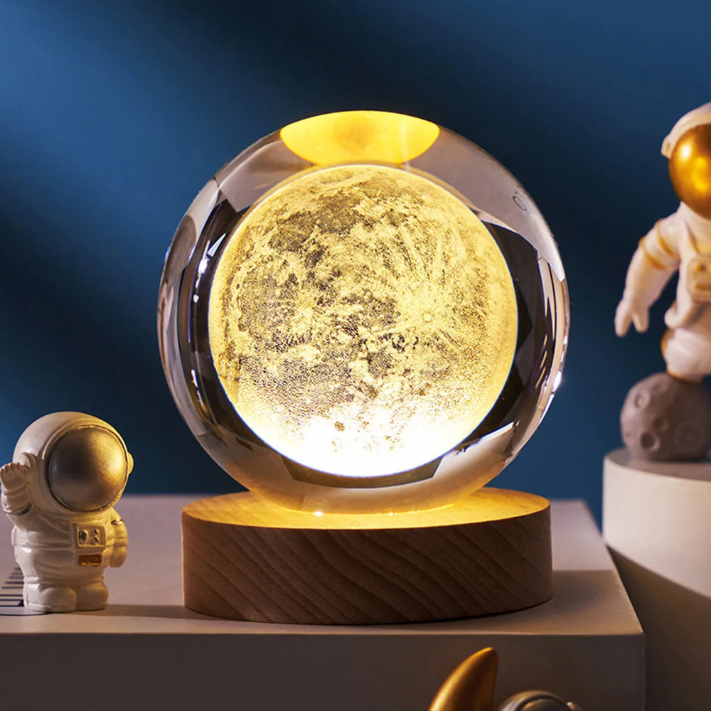 Enchanting USB LED Galaxy Crystal Ball Lamp - 3D Planet & Moon Night Light for Kids' Bedrooms, Parties & Birthday Gifts