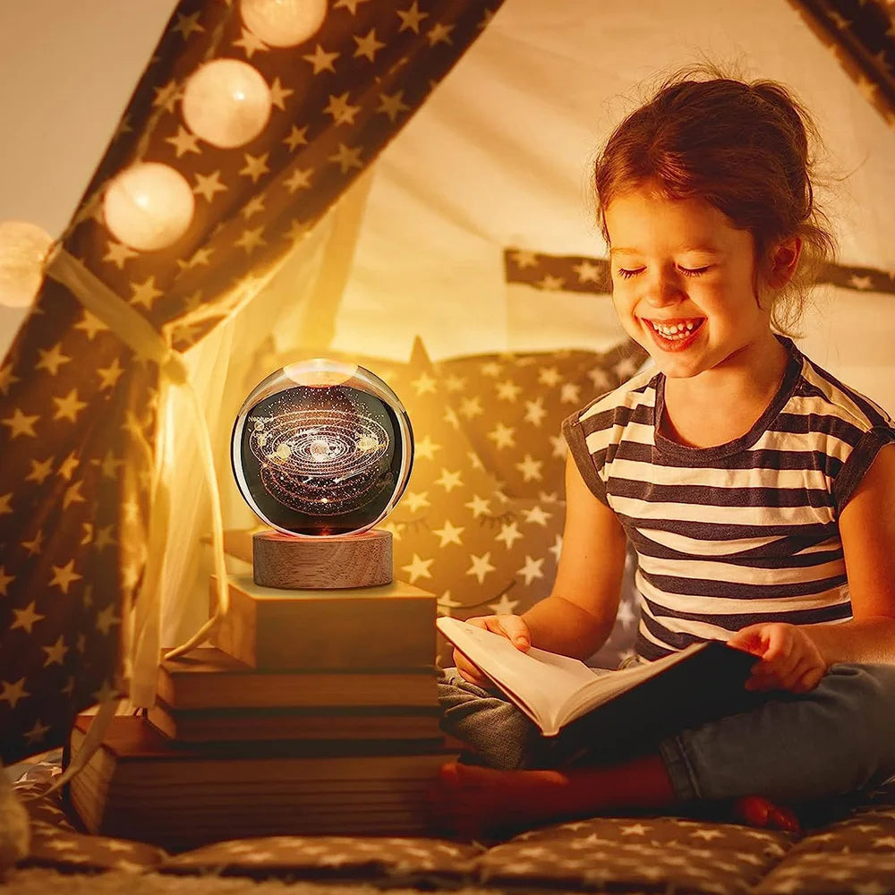 Enchanting USB LED Galaxy Crystal Ball Lamp - 3D Planet & Moon Night Light for Kids' Bedrooms, Parties & Birthday Gifts